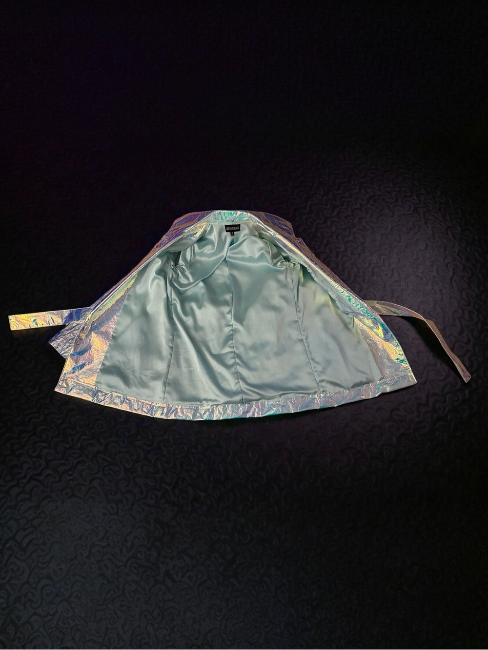 Current Mood Iridescent Holographic Unicorn Crinkle-Textured Jacket Belted Small - Picture 7 of 16